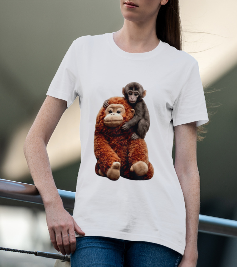 Monkey Punch Plush Toy And Baby Monkey Cuddling Image T-Shirt
