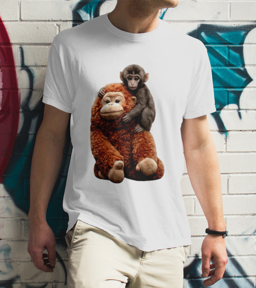 Monkey Punch Plush Toy And Baby Monkey Cuddling Image T-Shirt