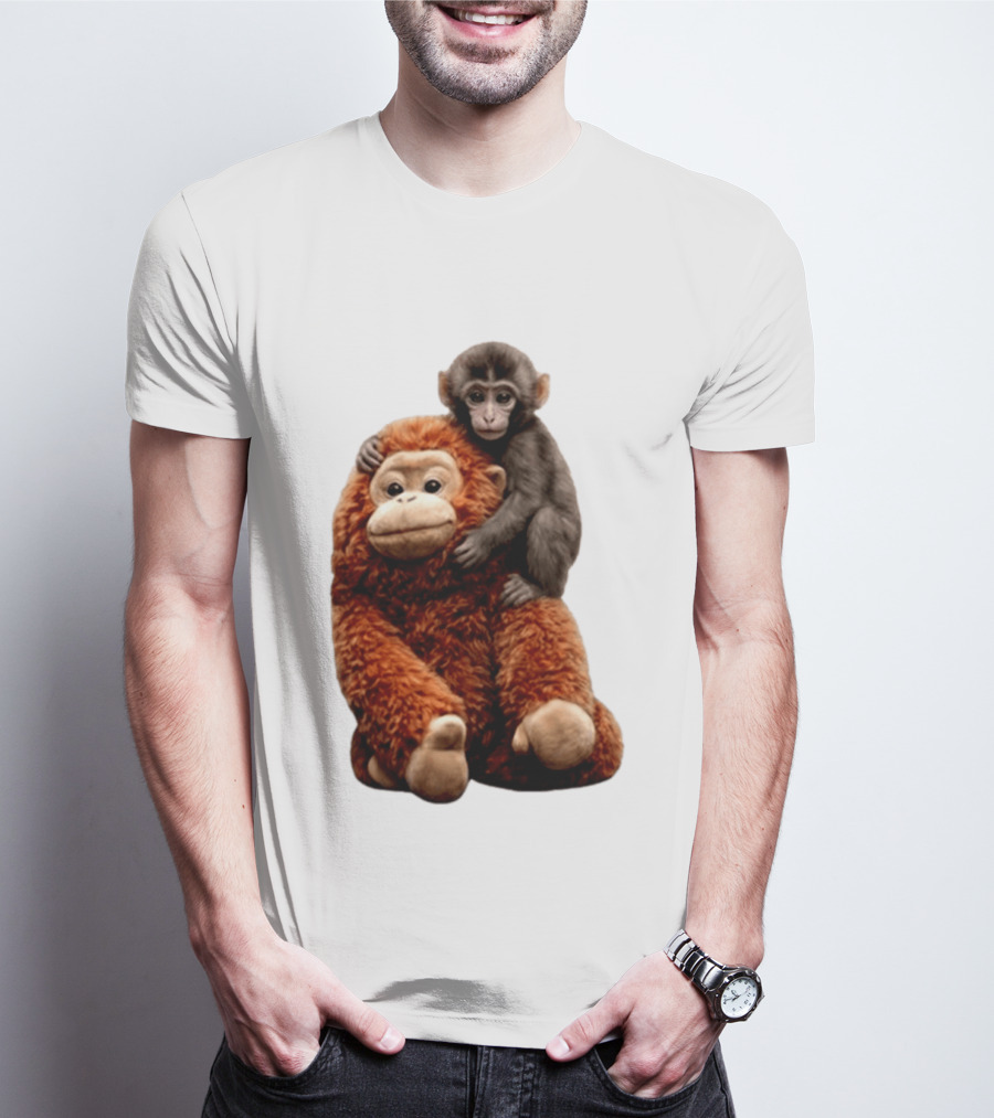 Monkey Punch Plush Toy And Baby Monkey Cuddling Image T-Shirt