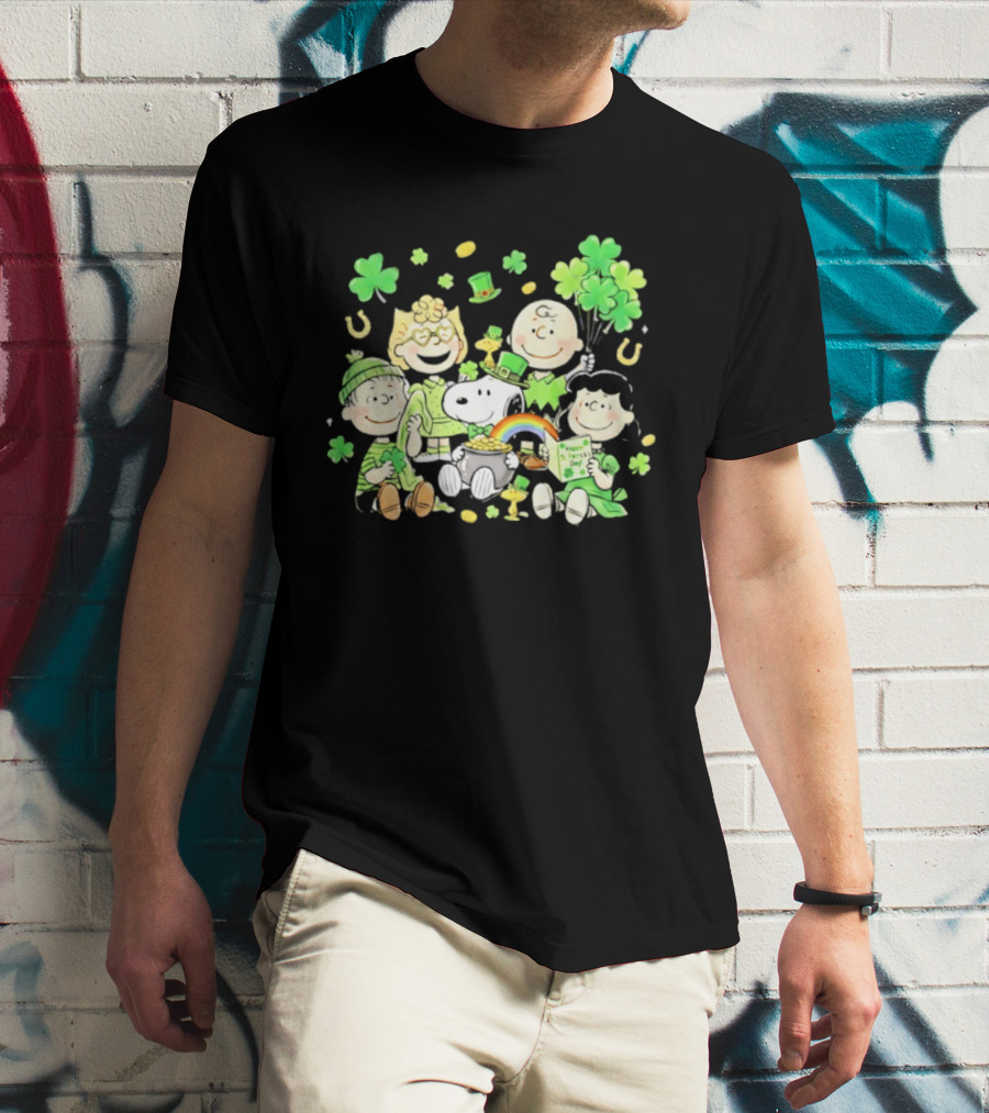 St. Patrick's Day Peanuts Snoopy And Friends With Shamrocks Horseshoes And Rainbow T-Shirt