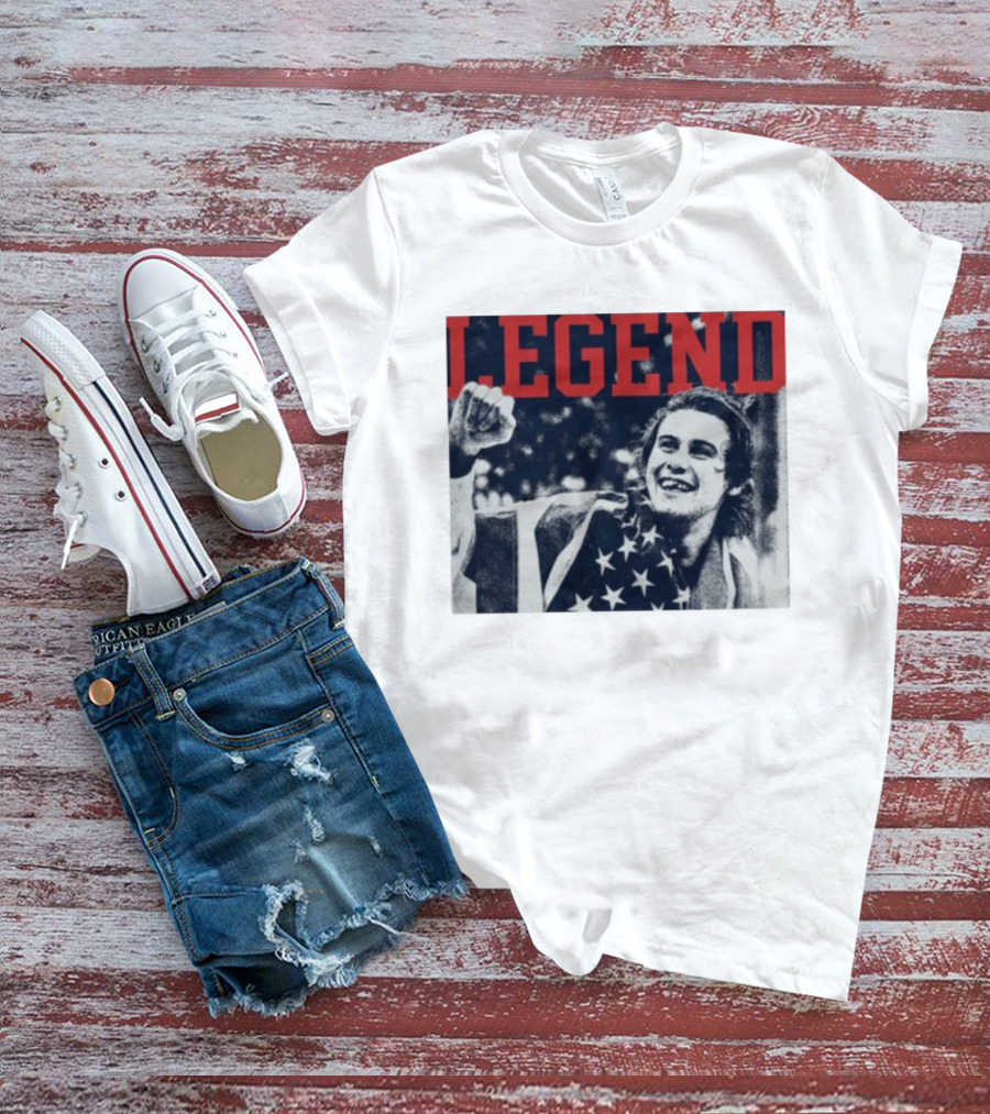 The Ice Sacrifice Jack Hughes Legend Fist Raised American Flag T-Shirt