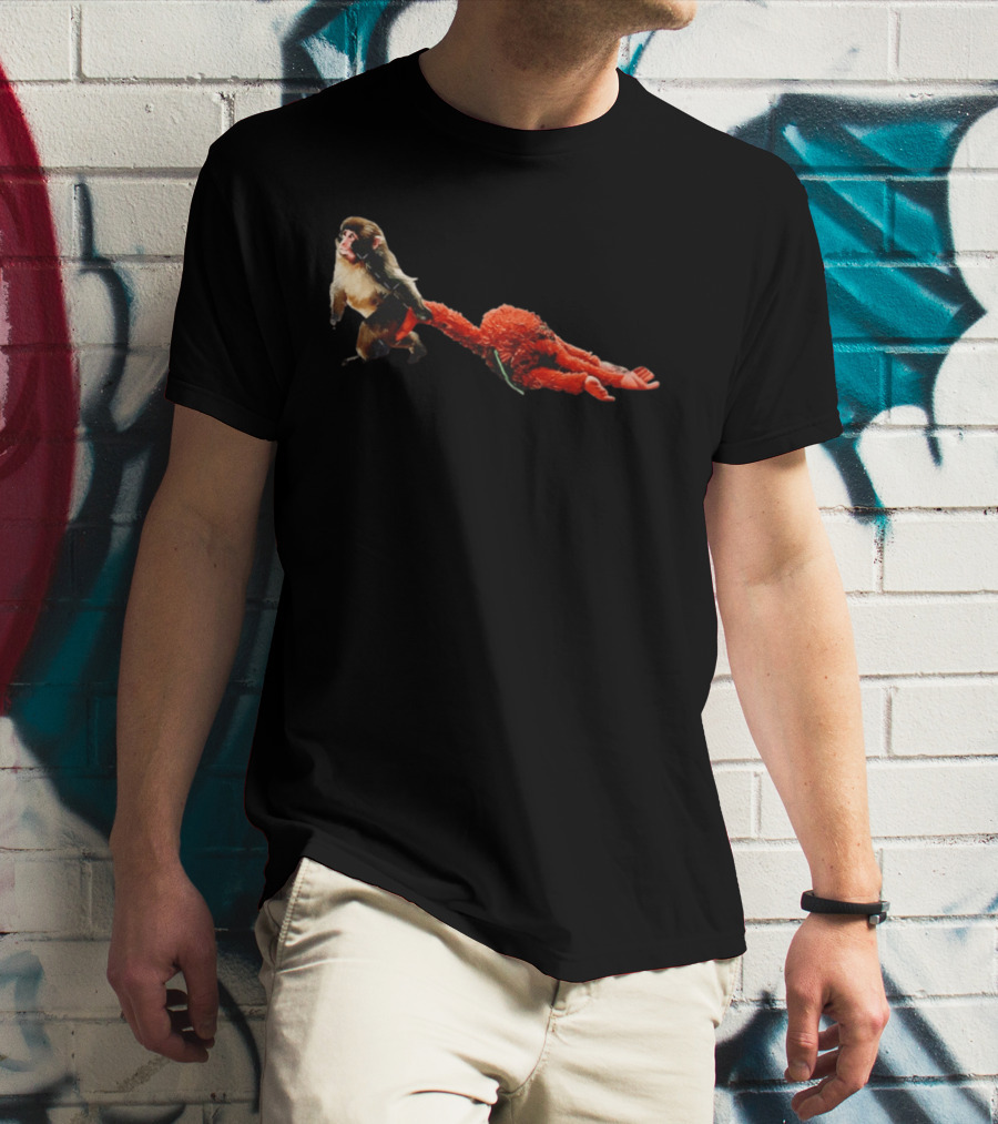Punch Baby Monkey Dragging Emotional Plush Toy T-Shirt