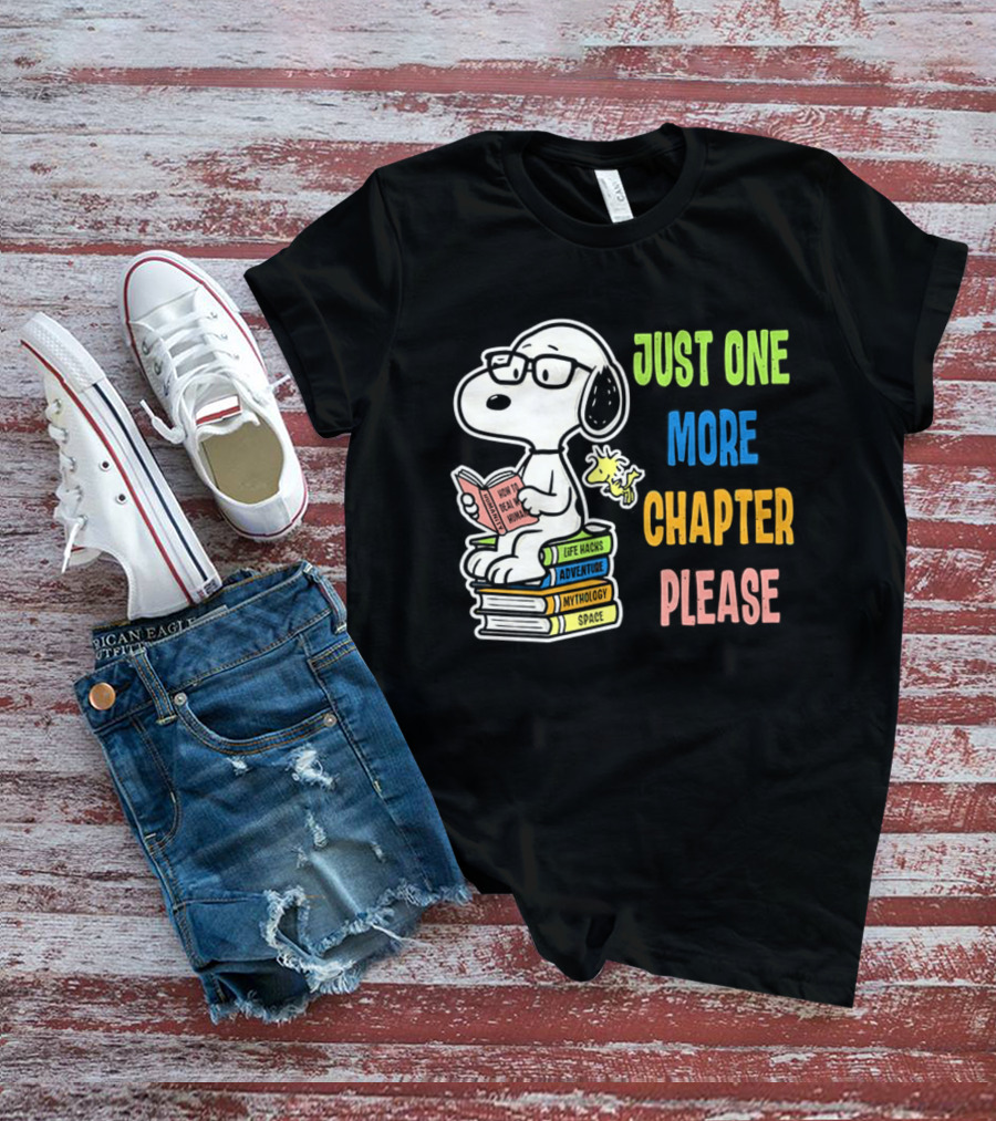 Snoopy Just One More Chapter Please Peanuts Reading Glasses Books Stack T-Shirt