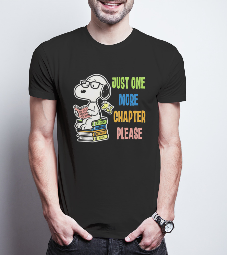 Snoopy Just One More Chapter Please Peanuts Reading Glasses Books Stack T-Shirt