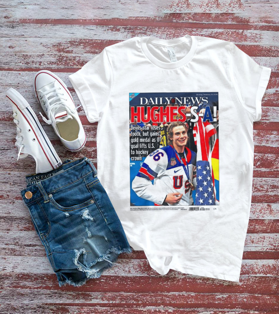 Daily News Jack Hughes S A Gold Medal US Hockey Devil Star T-Shirt