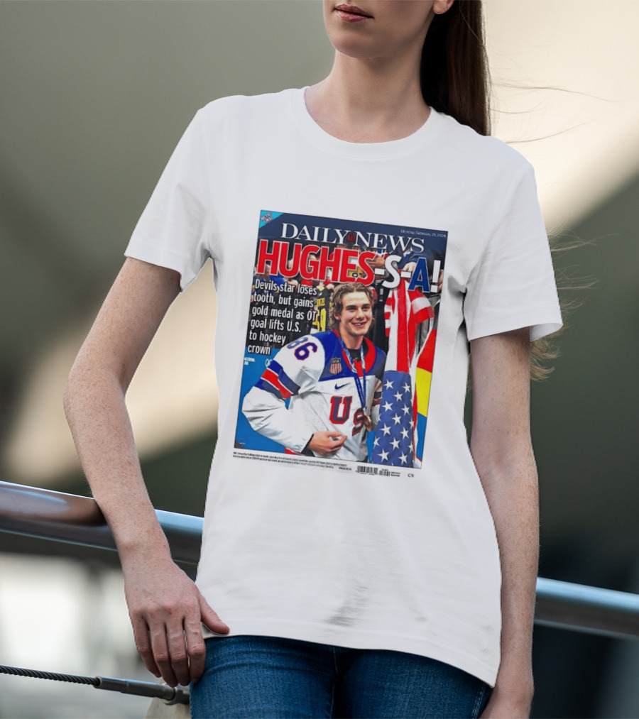 Daily News Jack Hughes S A Gold Medal US Hockey Devil Star T-Shirt