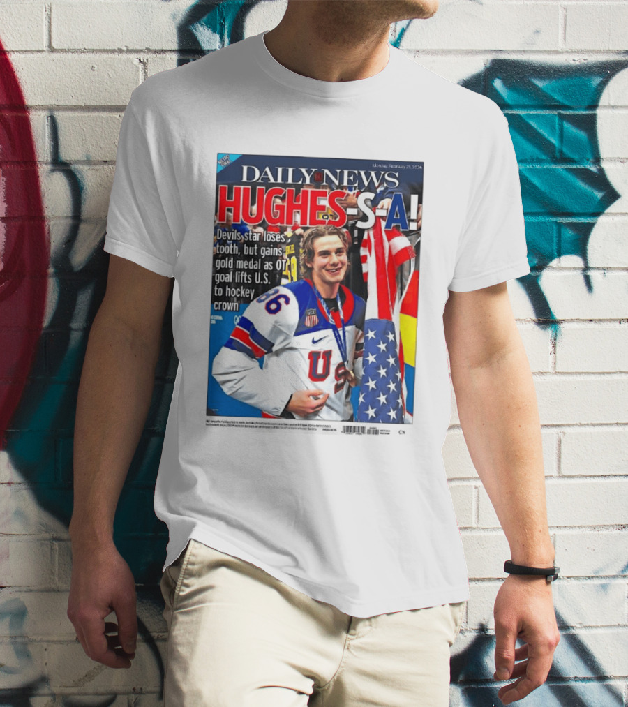 Daily News Jack Hughes S A Gold Medal US Hockey Devil Star T-Shirt