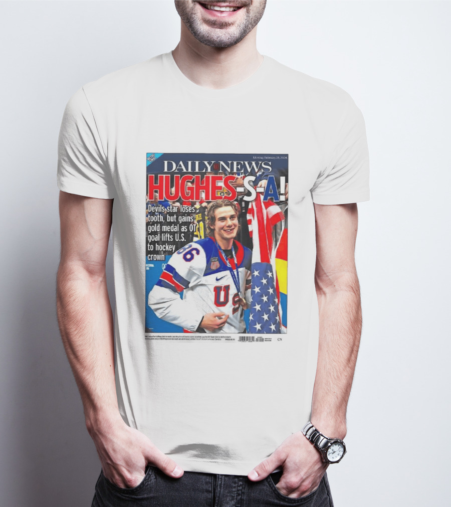 Daily News Jack Hughes S A Gold Medal US Hockey Devil Star T-Shirt