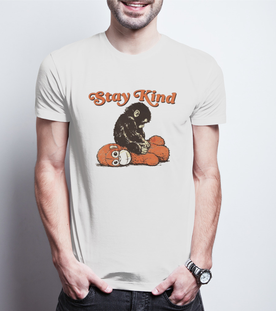Stay Kind Punch Monkey Meme Compassionate Primate Hugging Plush T-Shirt