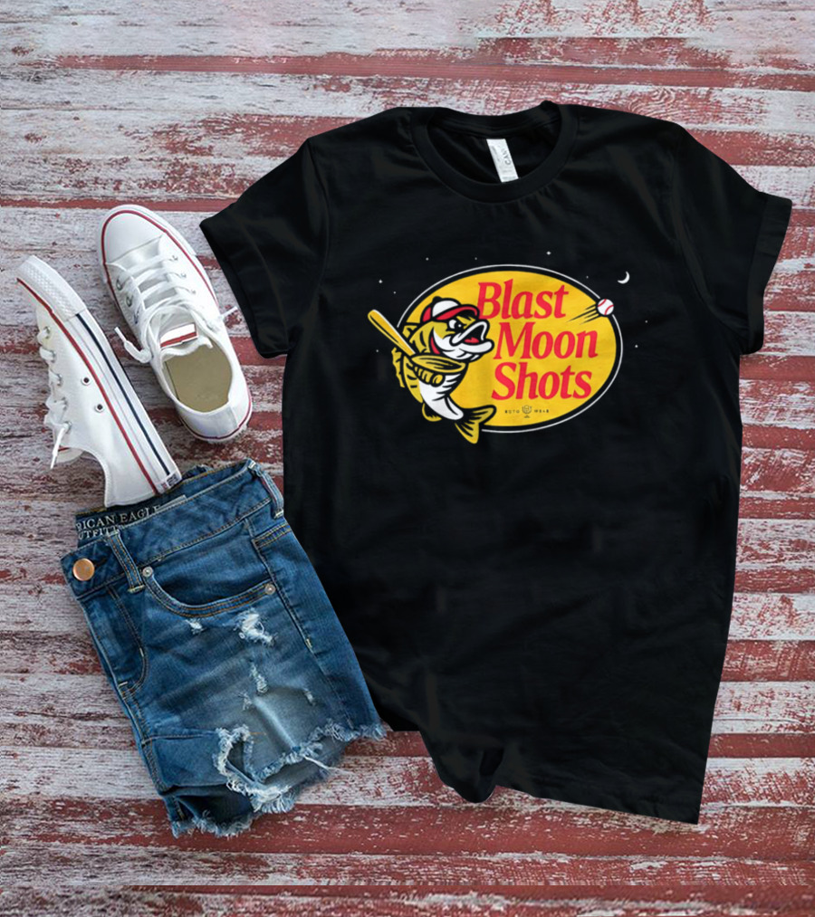 Blast Moon Shots Baseball Fish Swinging Bat T-Shirt