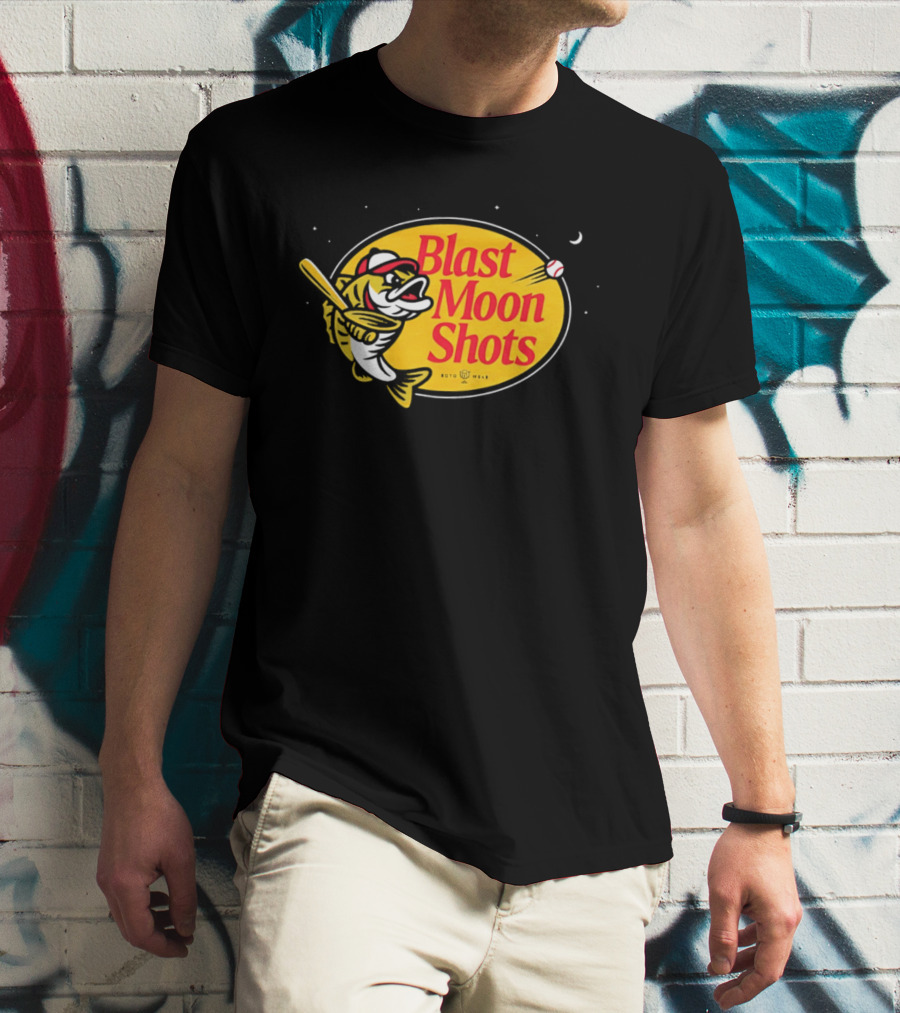 Blast Moon Shots Baseball Fish Swinging Bat T-Shirt