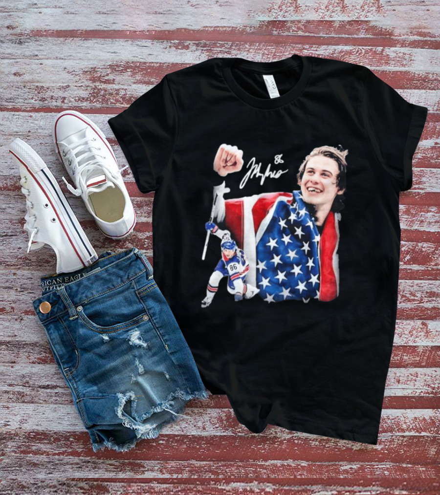 Jack Hughes USA Hockey Golden Goal Celebration T-Shirt