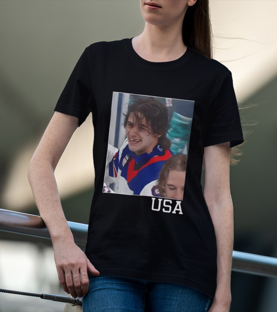 Jack Hughes 2026 Winter Olympic Team USA Smile Hockey T-Shirt