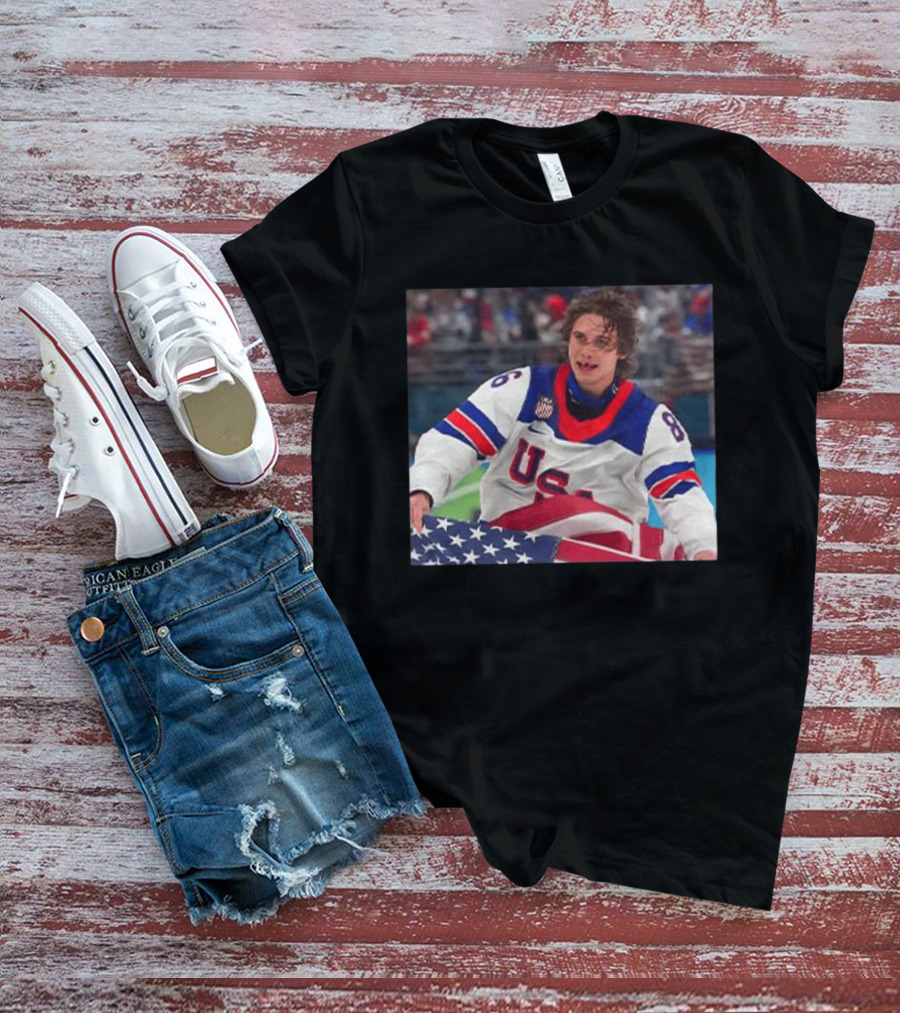 USA Hockey Jack Hughes Team 86 American Flag T-Shirt