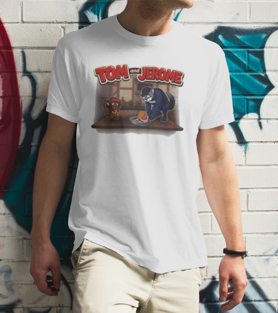 Tom And Jerome Police Cat Serving Chicken And Watermelon T-Shirt