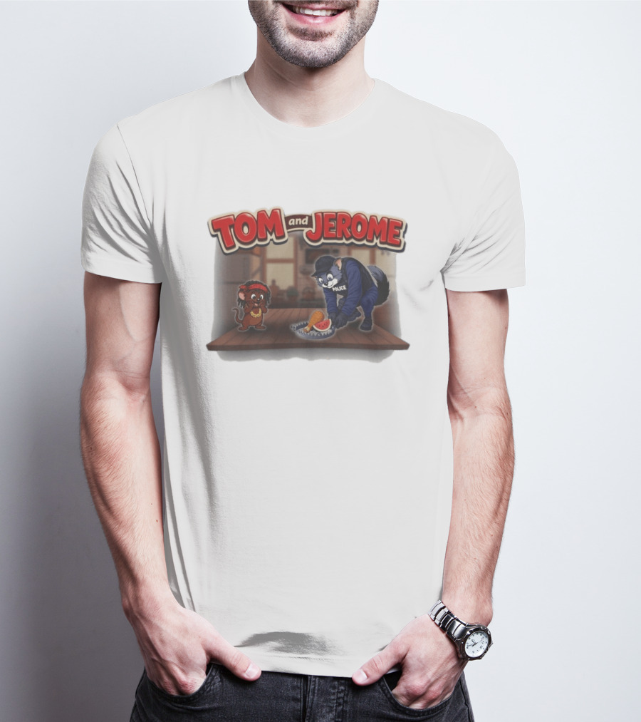 Tom And Jerome Police Cat Serving Chicken And Watermelon T-Shirt