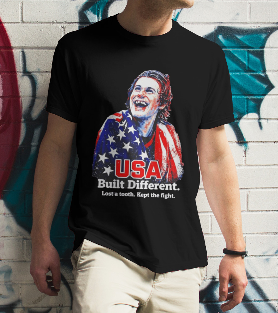 USA Gold Hockey Jack Hughes Built Different Lost A Tooth Kept The Fight T-Shirt