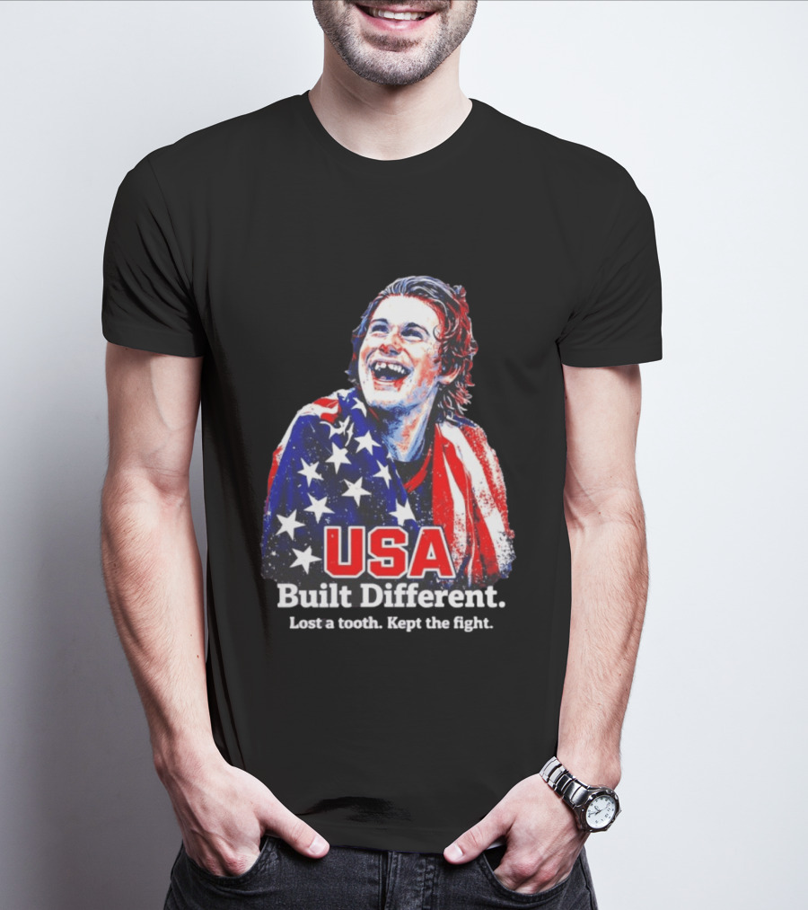 USA Gold Hockey Jack Hughes Built Different Lost A Tooth Kept The Fight T-Shirt