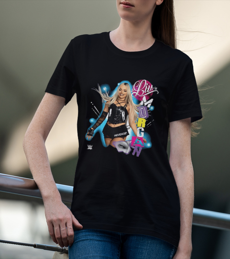 Liv Morgan WWE Revenge Posing With Vibrant Cutout Name T-Shirt