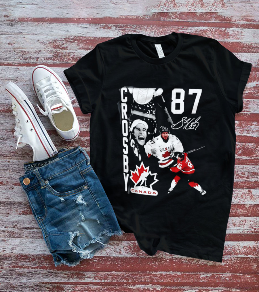 Crosby 87 Canada Hockey Maple Leaf Number Signature T-Shirt
