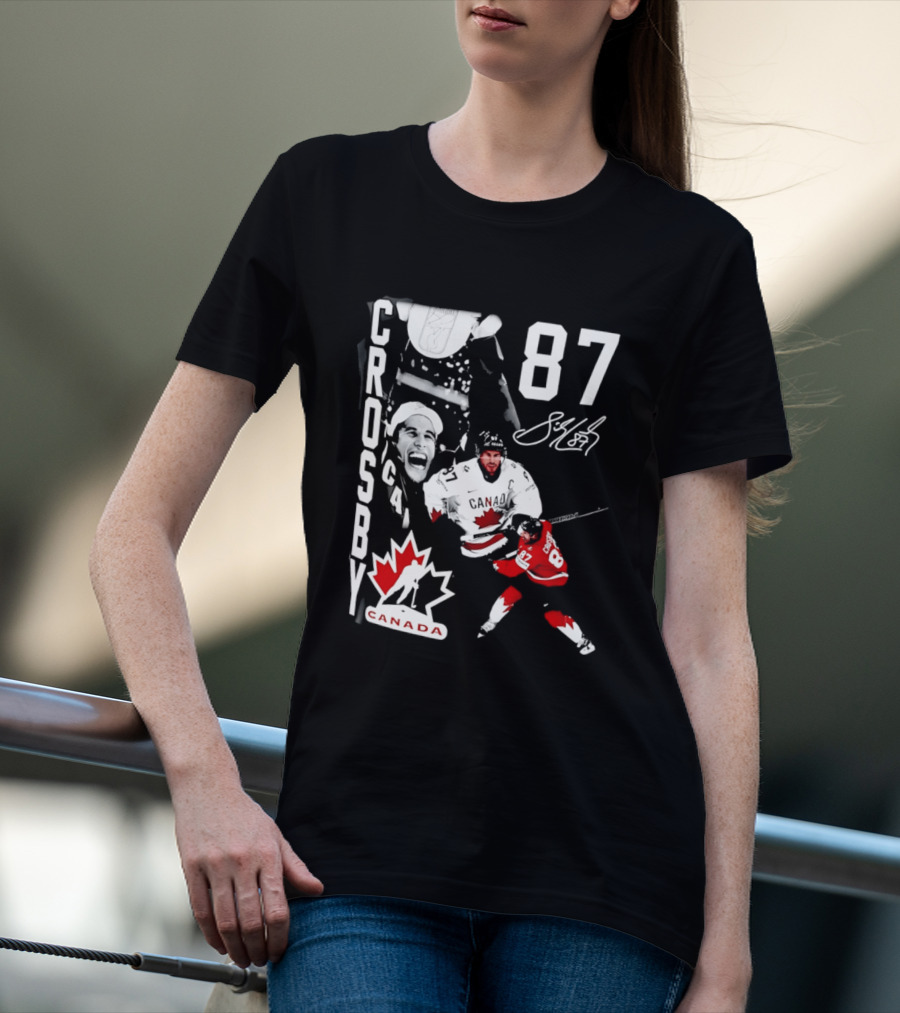Crosby 87 Canada Hockey Maple Leaf Number Signature T-Shirt