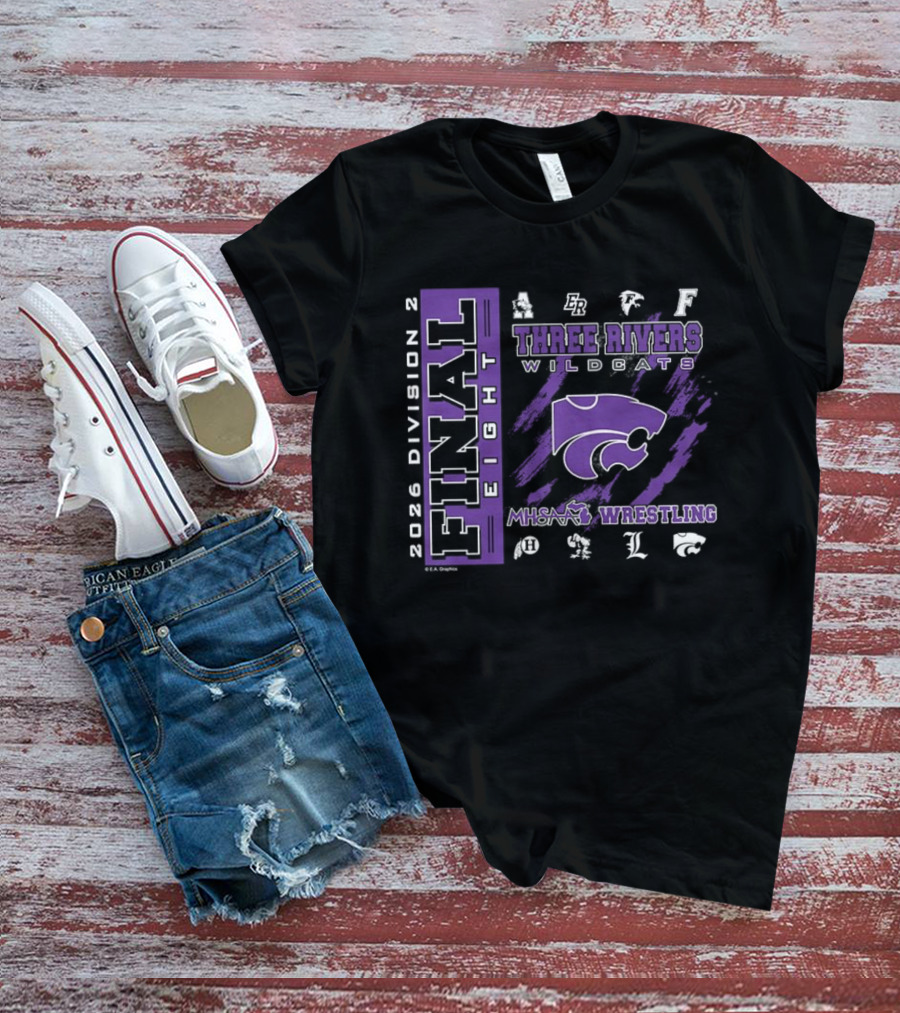 Three Rivers Wildcats 2026 Final Eight MHSAA Wrestling Division 2 T-Shirt