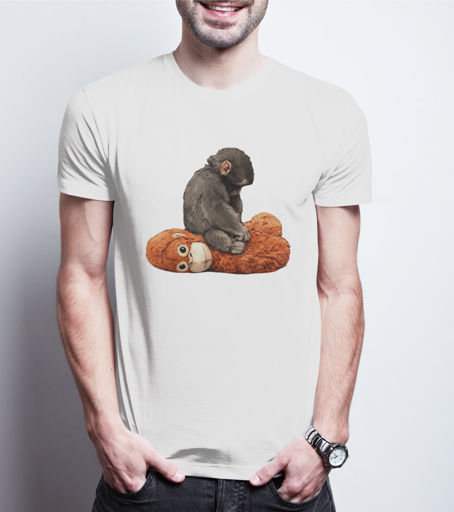 Punch Kun Protect Baby Monkey Comfort Plush Hugging Companion T-Shirt