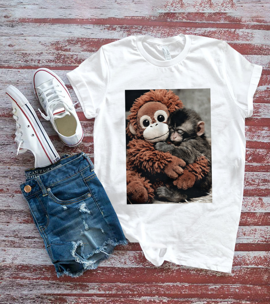 Punch Kun Cuddly Punch Monkey Hugging Plush Toy T-Shirt