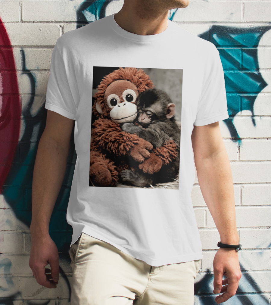 Punch Kun Cuddly Punch Monkey Hugging Plush Toy T-Shirt