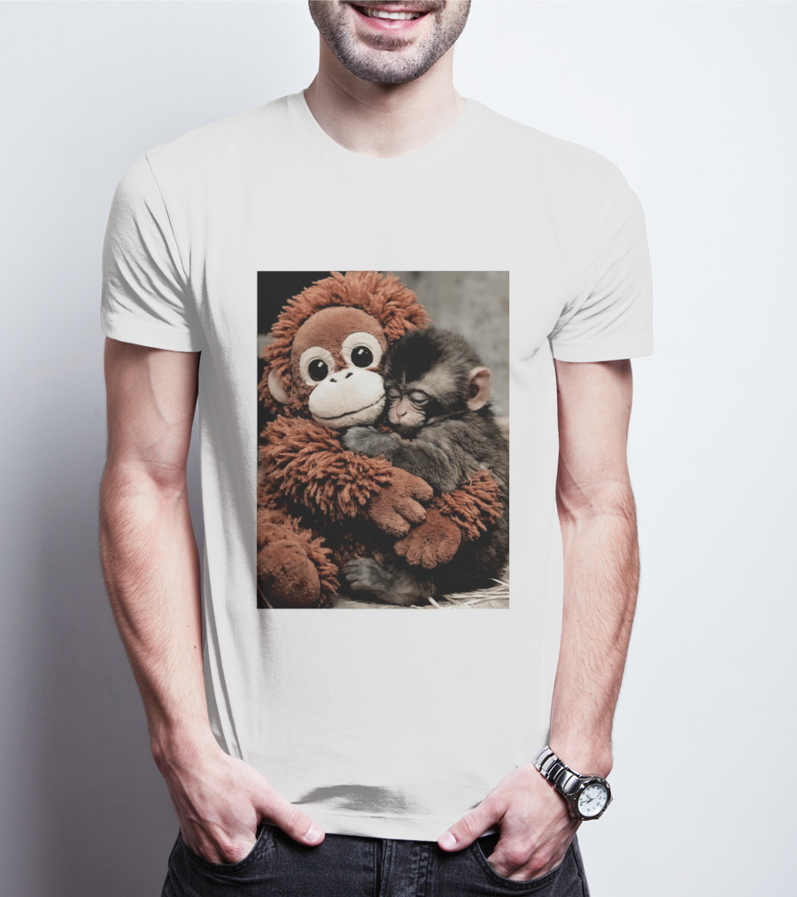 Punch Kun Cuddly Punch Monkey Hugging Plush Toy T-Shirt