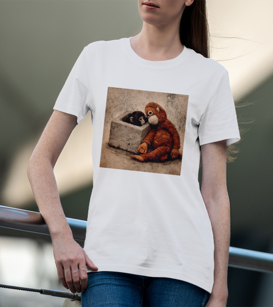 Punch Kun Punch The Monkey Cuddling Plush Toy Block Scene T-Shirt