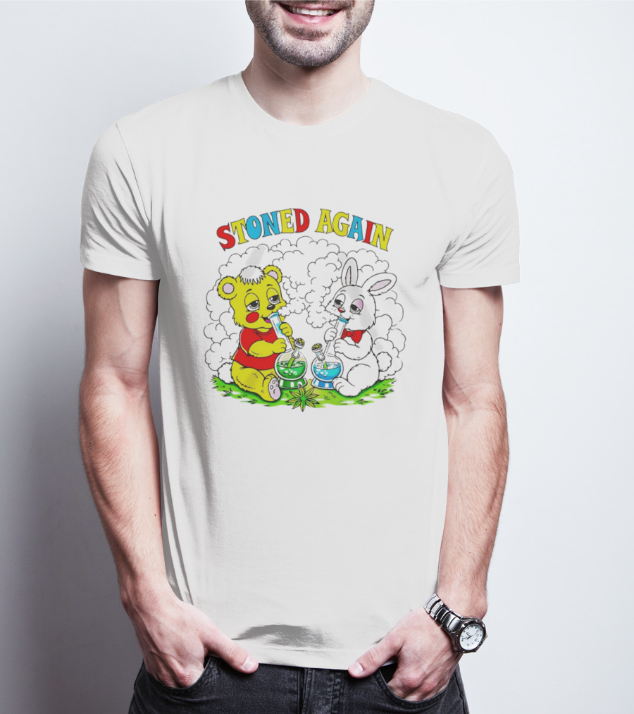 Stoned Again Bears And Rabbits Smoking Weeds T-Shirt