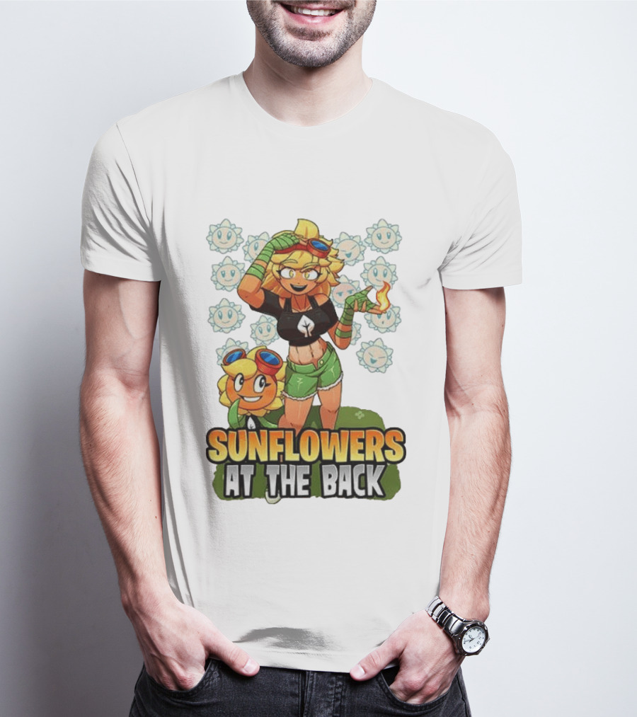 Sunflowers At The Back Colorful Character With Goggles And Fire Magic T-Shirt