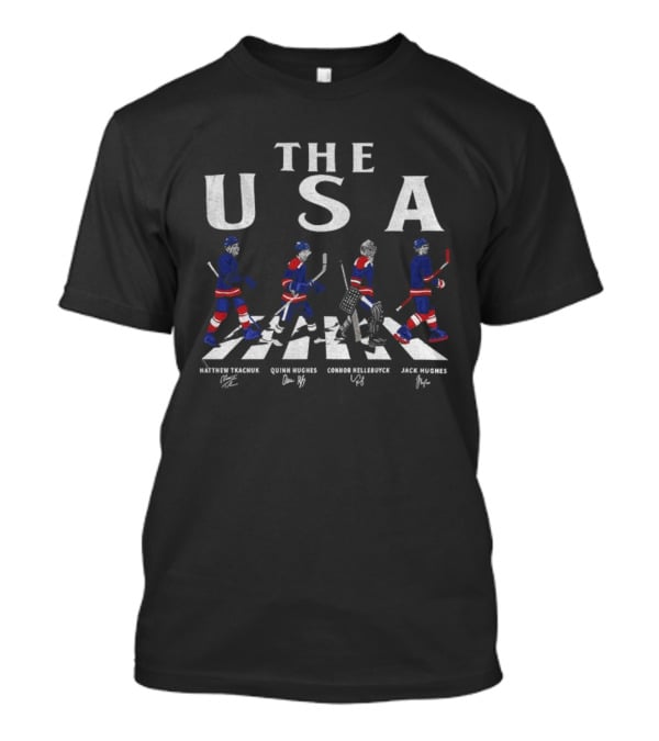 THE USA Hockey Matthew Tkachuk Quinn Hughes Connor Hellebuyck Jack Hughes Abbey Road 2026 T-Shirt