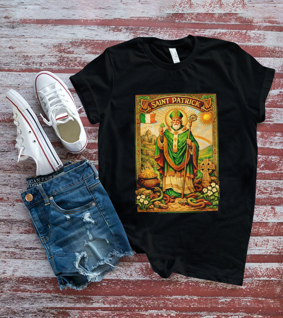 Saint Patrick Ireland Shamrock Cross Snakes Harp Flag T-Shirt