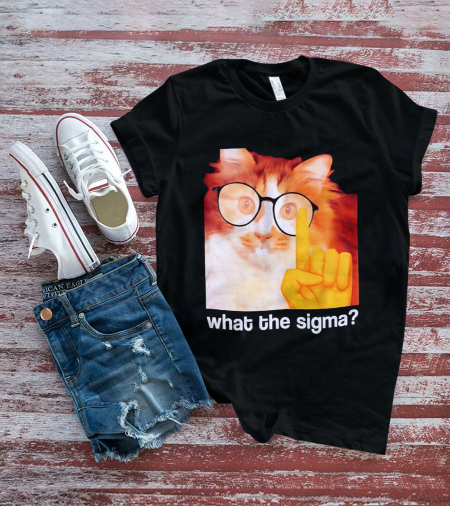 What The Sigma Cat Meme Glasses Pointing Finger Humor T-Shirt