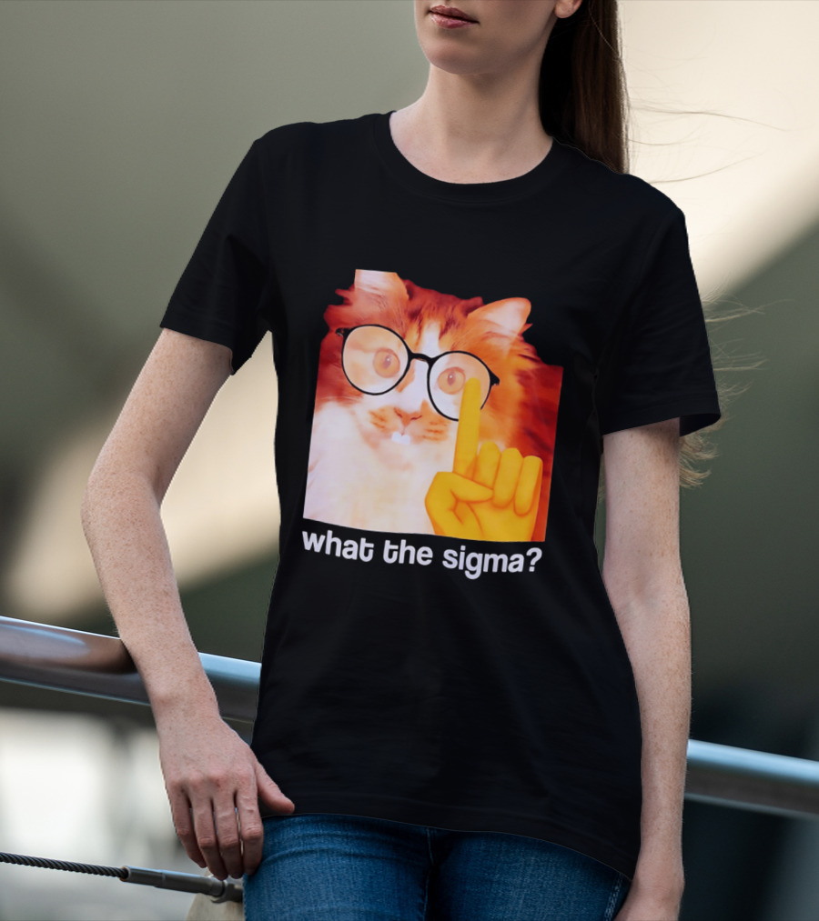 What The Sigma Cat Meme Glasses Pointing Finger Humor T-Shirt