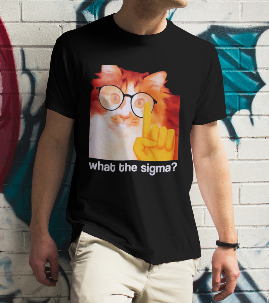 What The Sigma Cat Meme Glasses Pointing Finger Humor T-Shirt