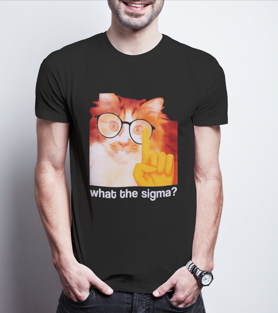 What The Sigma Cat Meme Glasses Pointing Finger Humor T-Shirt