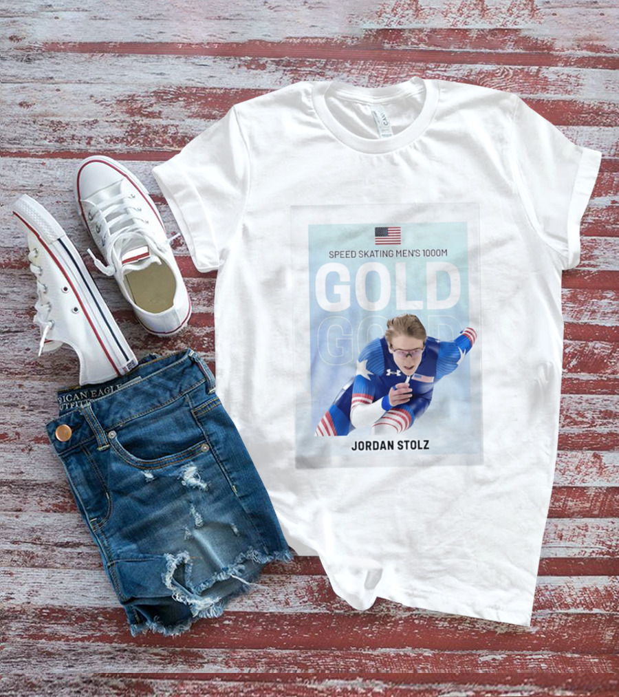 American Flag Speed Skating Men's 1000M Gold Jordan Stolz T-Shirt
