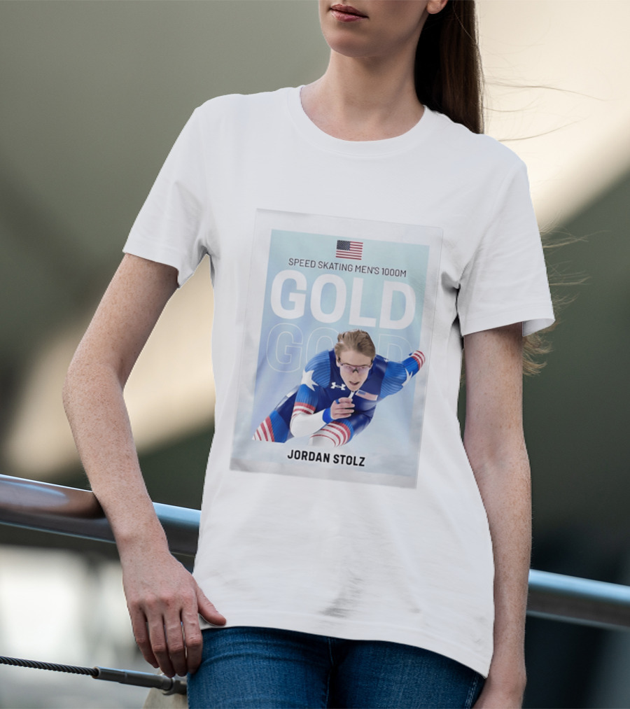 American Flag Speed Skating Men's 1000M Gold Jordan Stolz T-Shirt