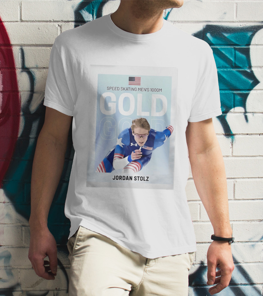 American Flag Speed Skating Men's 1000M Gold Jordan Stolz T-Shirt