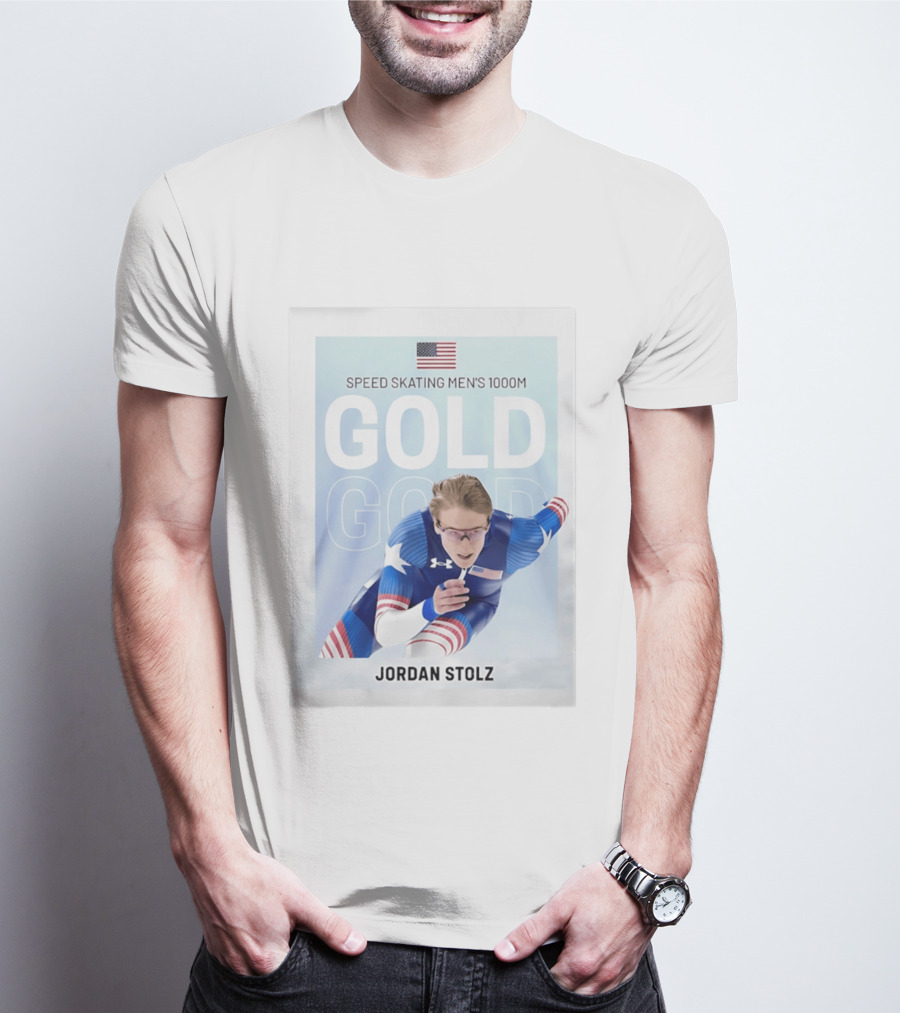 American Flag Speed Skating Men's 1000M Gold Jordan Stolz T-Shirt