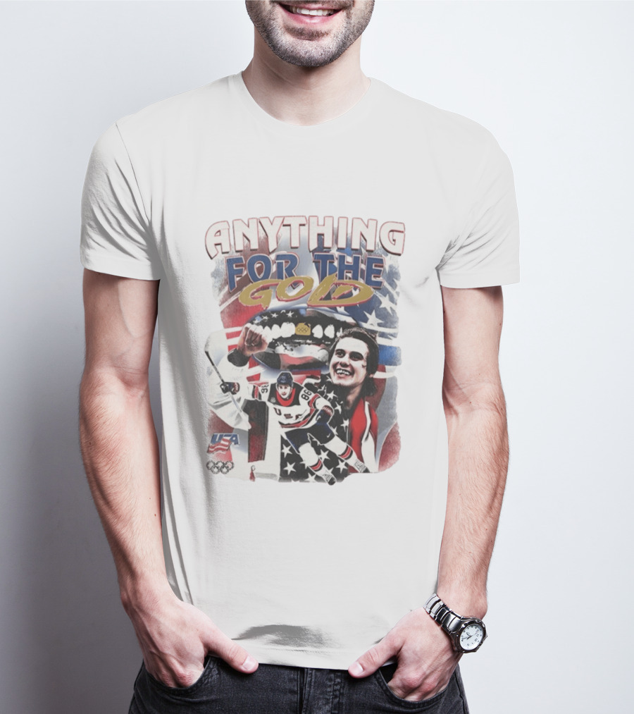 Anything For The Gold Usa Hockey American Flag Jack Hughes T-Shirt