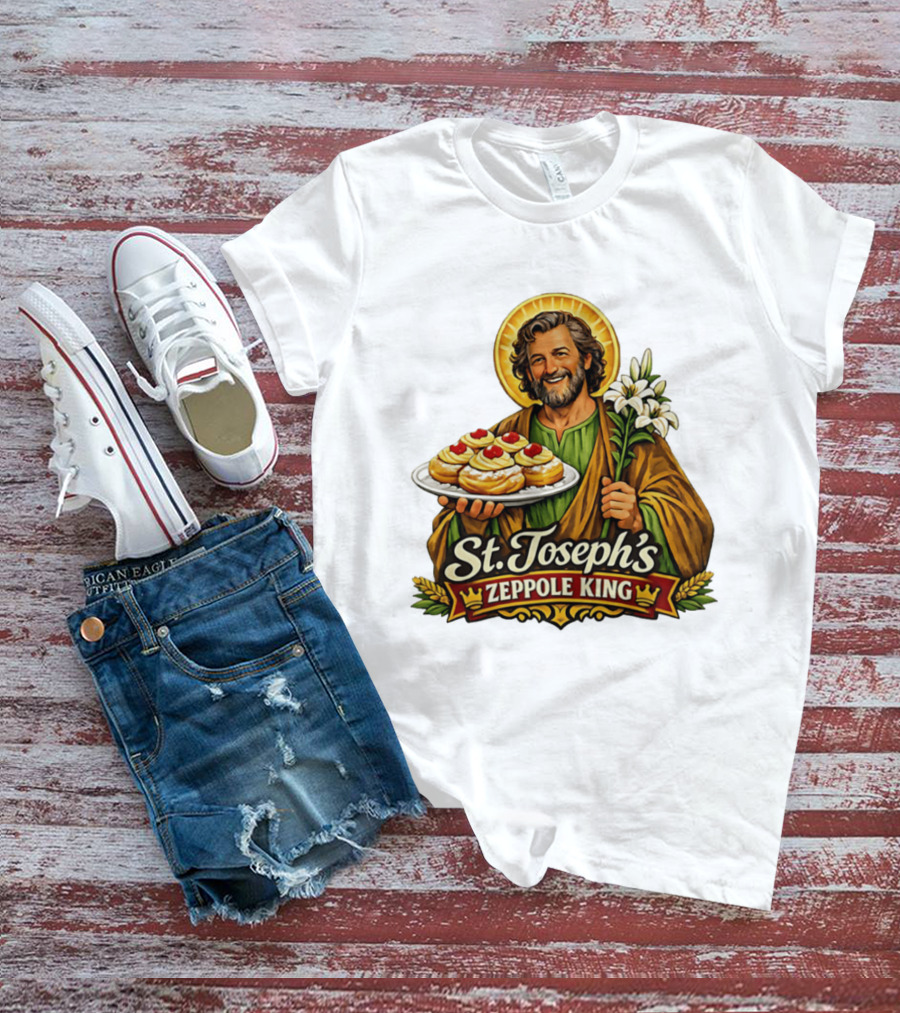 St Joseph's Zeppole King Saint Holding Tray With Flowers T-Shirt