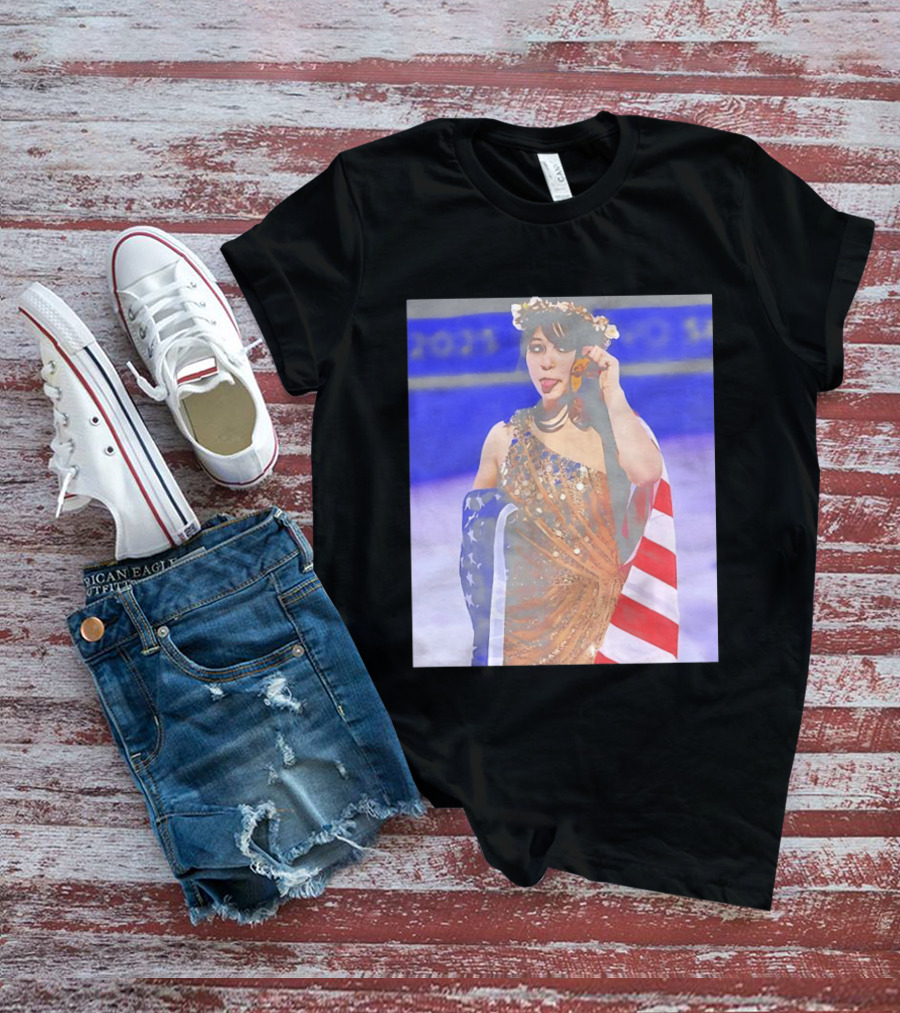 Alysa Liu Gold Medal USA Team Celebration With American Flag T-Shirt