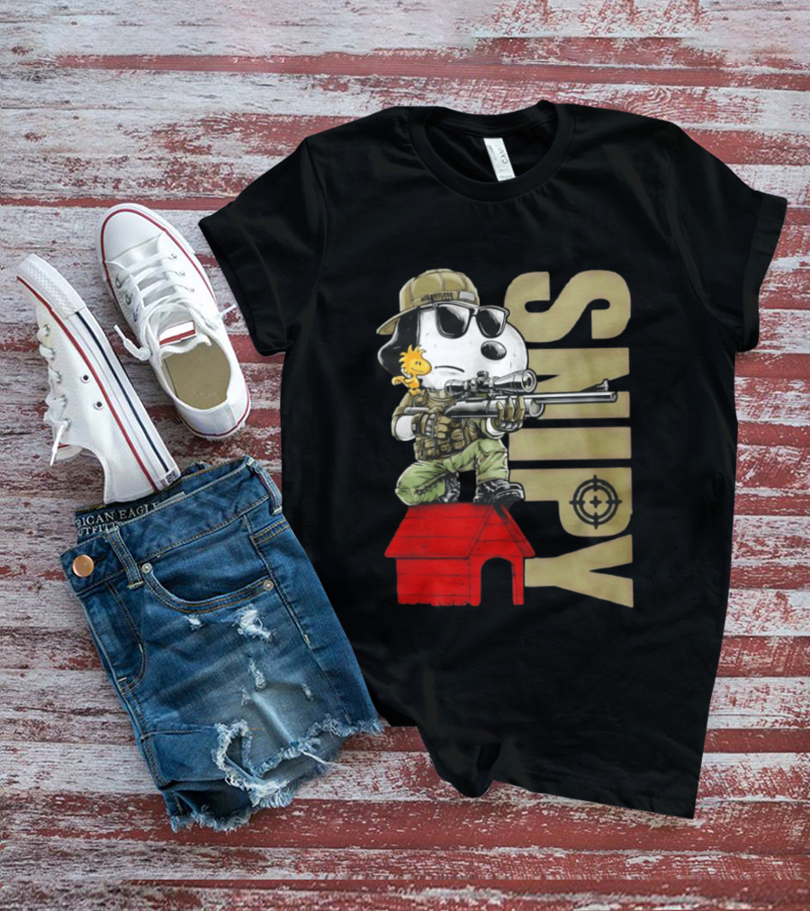 Snoopy Sniper Woodstock Camouflage Doghouse Target T-Shirt