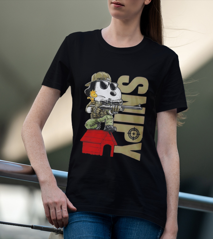 Snoopy Sniper Woodstock Camouflage Doghouse Target T-Shirt
