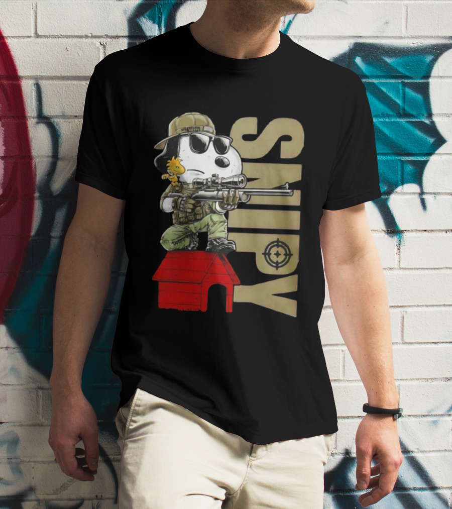 Snoopy Sniper Woodstock Camouflage Doghouse Target T-Shirt