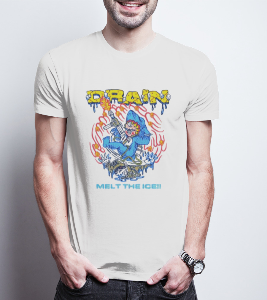 Drain Melt The Ice Hardcore Punk Shark Character With Flames And Machine Gun T-Shirt